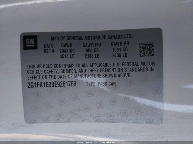 Chevrolet lfx 2014 2G1FA1E38E9261768 Image 9