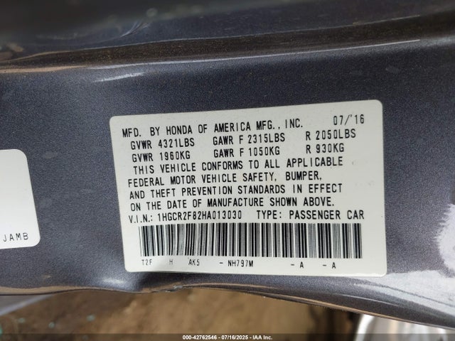 1HGCR2F82HA013030 Honda k24w1
