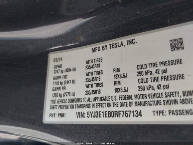 2024 TESLA MODEL 3 5YJ3E1EB0RF767134 Photo 8