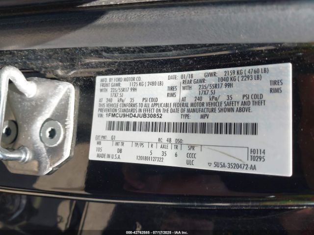 2018 FORD ESCAPE 1FMCU9HD4JUB30852 Photo 8