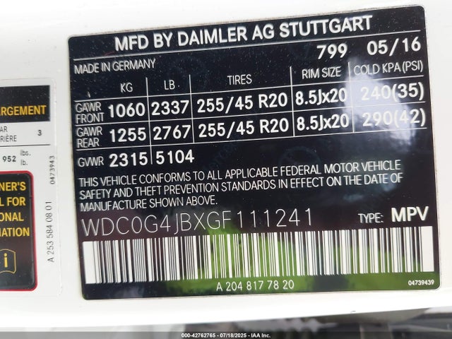 WDC0G4JBXGF111241 Mercedes-Benz m274