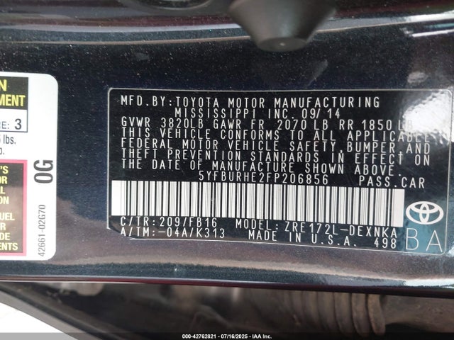 5YFBURHE2FP206856 Toyota 2zr-fe