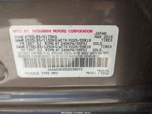 2016 MITSUBISHI OUTLANDER JA4AD3A35GZ038973 Photo 8