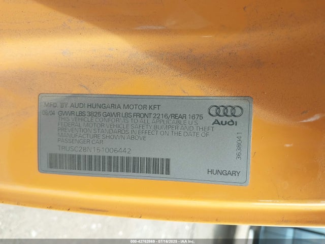 2005 AUDI TT TRUSC28N151006442 Photo 8