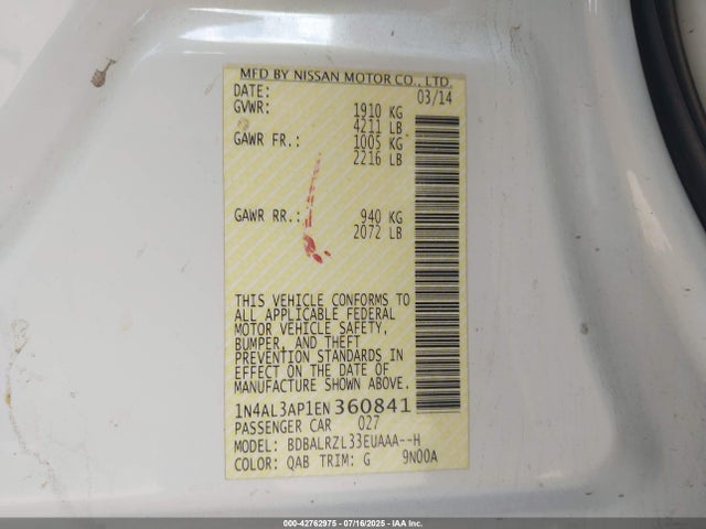 Nissan Altima 2014 1N4AL3AP1EN360841 Image 9