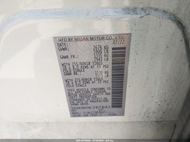 Nissan Pathfinder 2022 5N1DR3BD5NC267645 Image 9