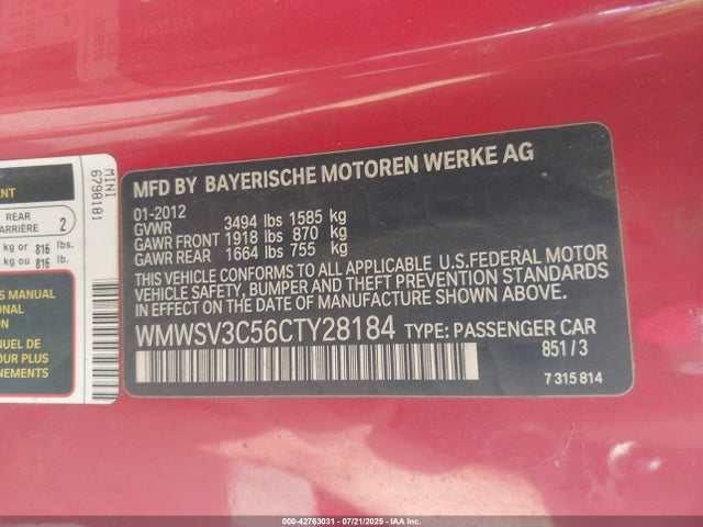 2012 MINI COOPER S WMWSV3C56CTY28184 Photo 8