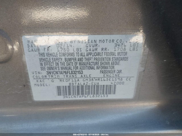3N1CN7AP6FL832153 Nissan 2015