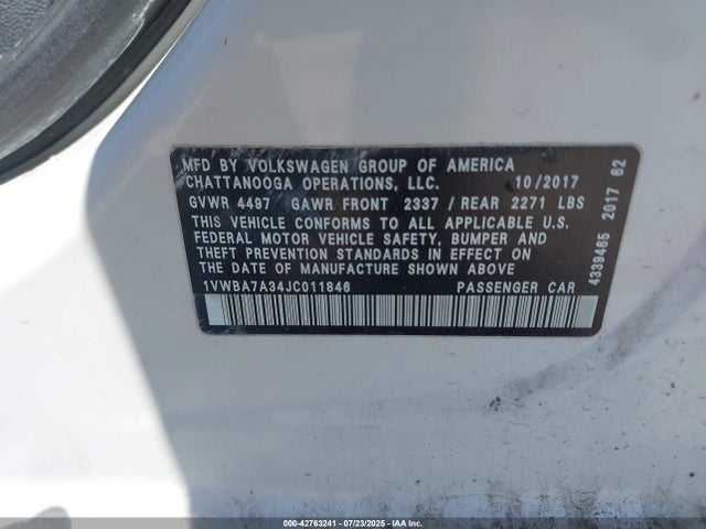 Aukcja sprzedaży 2018 Volkswagen Passat 2.0t Se, vin: 1VWBA7A34JC011846, numer aukcji: 42763241
