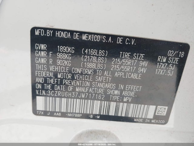 3CZRU6H37JM717162 Honda r18z9