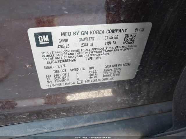 KL7CJLSBXGB624782 Chevrolet luv - mfi, vvt, alum, gme e85 max