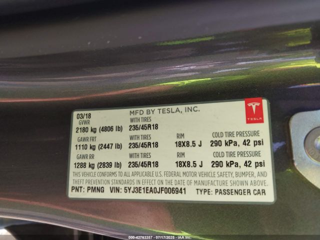 2018 TESLA MODEL 3 5YJ3E1EA0JF006941 Photo 8