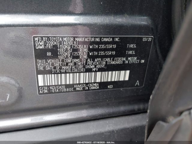2020 TOYOTA RAV4 2T3C1RFVXLC063383 Photo 8