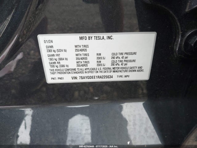 2024 TESLA MODEL Y 7SAYGDEE1RA225634 Photo 8