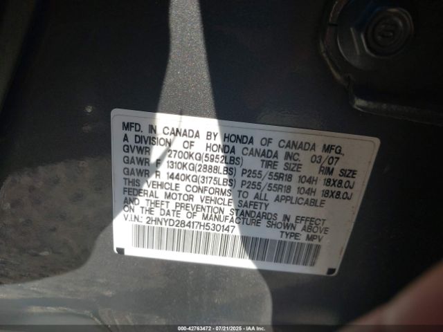 2007 ACURA MDX 2HNYD28417H530147 Photo 8
