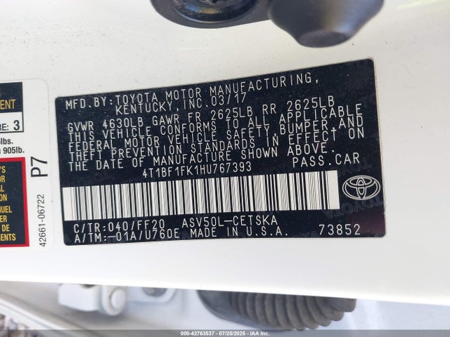 4T1BF1FK1HU767393 Toyota 2ar-fe