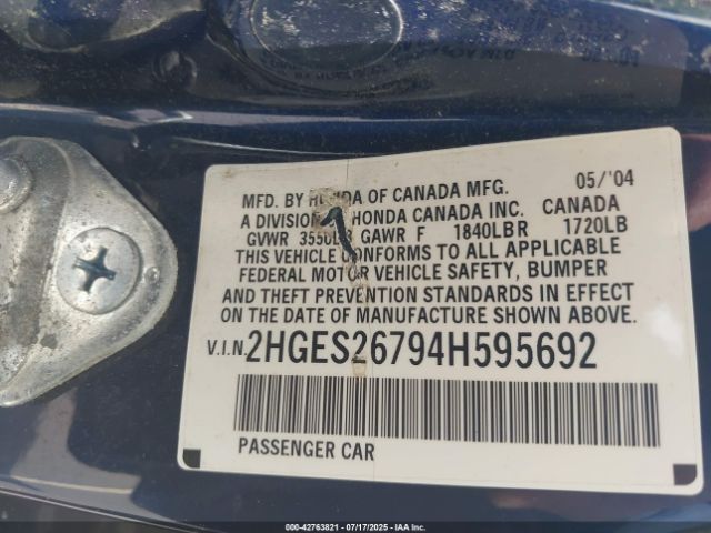 2004 HONDA CIVIC 2HGES26794H595692 Photo 8