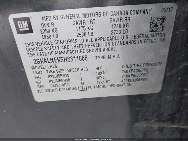 2GKALNEK5H6311868 GMC lea - sidi: spark ignited direct injection, e85 max, alum