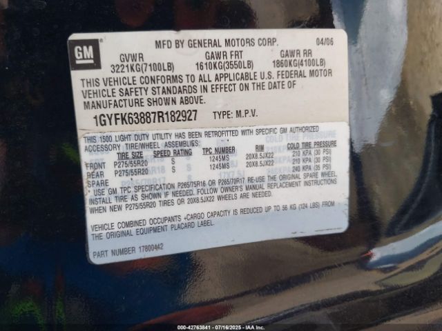 2007 CADILLAC ESCALADE 1GYFK63887R182927 Photo 8