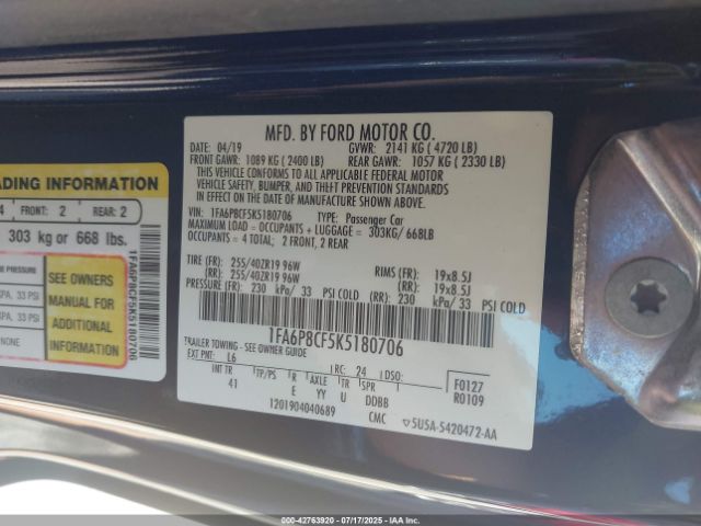 2019 FORD MUSTANG 1FA6P8CF5K5180706 Photo 8