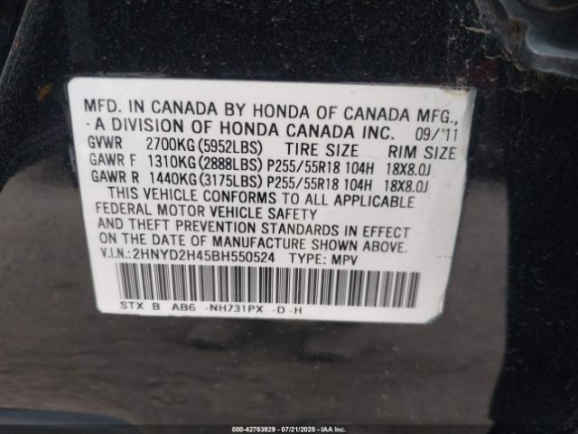 2011 ACURA MDX 2HNYD2H45BH550524 Photo 8