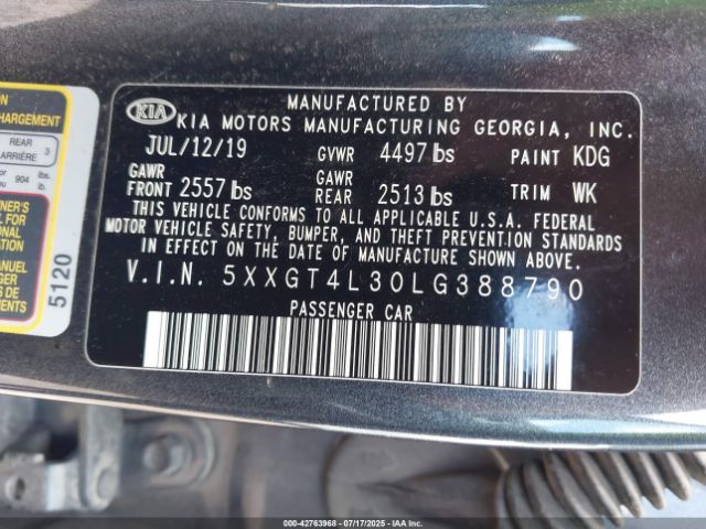 2020 KIA OPTIMA 5XXGT4L30LG388790 Photo 8