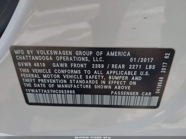 1VWAT7A37HC052665 Volkswagen 1.8 tsi