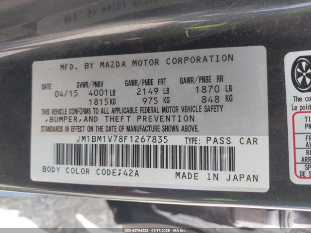 2015 MAZDA MAZDA3 JM1BM1V78F1267835 Photo 8