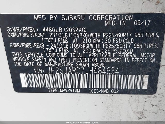 JF2SJARC7JH484634 Subaru naturally aspirated u5