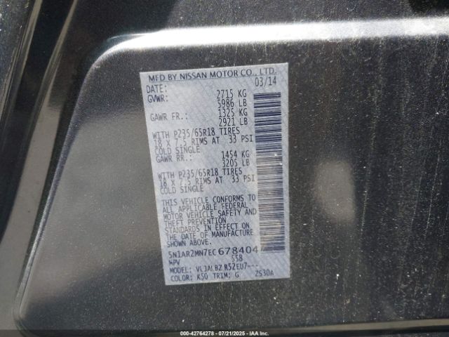 2014 NISSAN PATHFINDER 5N1AR2MN7EC678404 Photo 8