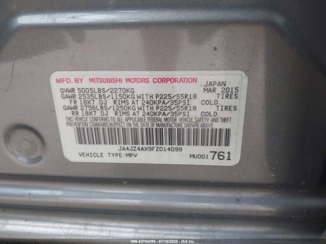 2015 MITSUBISHI OUTLANDER JA4JZ4AX9FZ014099 Photo 8