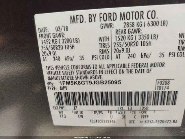 2018 FORD EXPLORER 1FM5K8GT9JGB25095 Photo 8