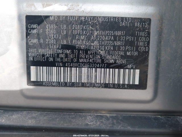 4S4BRCDC0E3224777 Subaru 2.5na u6