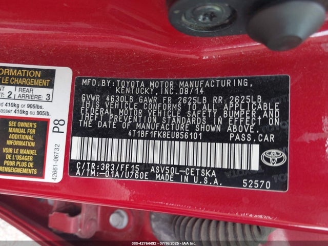 42764492 :رقم المزاد ، 4T1BF1FK8EU856101 vin ، 2014 Toyota Camry Se Sport مزاد بيع