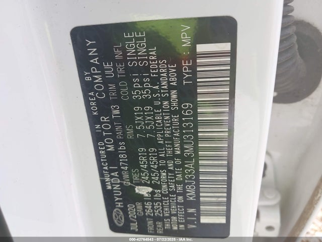 KM8J33AL3MU313169 Hyundai gdi theta ii
