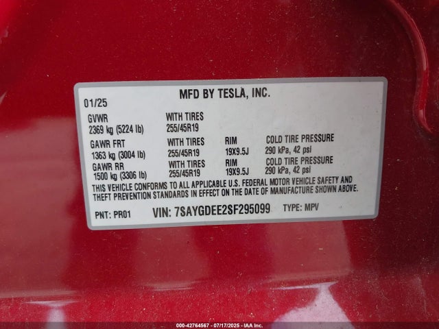 2025 TESLA MODEL Y 7SAYGDEE2SF295099 Photo 8