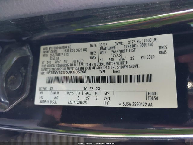 Ford 3.5l gtdi 2018 1FTEW1EG5JKC85798 Image 9
