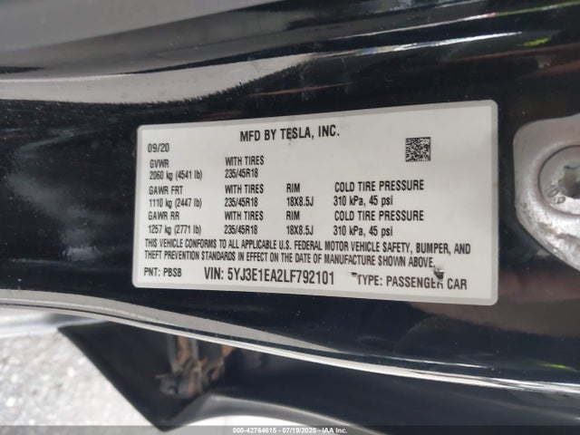 2020 TESLA MODEL 3 5YJ3E1EA2LF792101 Photo 8