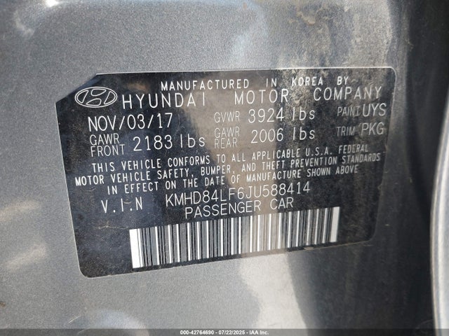 KMHD84LF6JU588414 Hyundai mpi nu