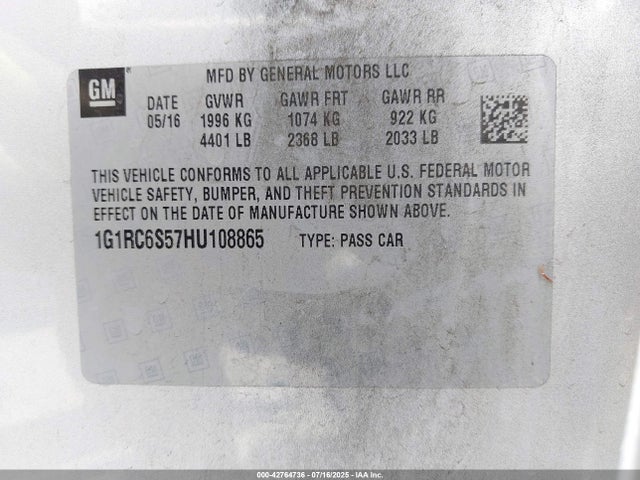 1G1RC6S57HU108865 Chevrolet l3a - di: direct injectio, vvt: variable valve timing, hybrid, gen 1