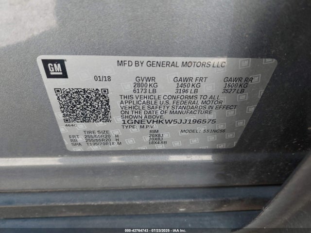 1GNEVHKW5JJ196575 Chevrolet lfy - spark ignited direct injection, atss, gen 1