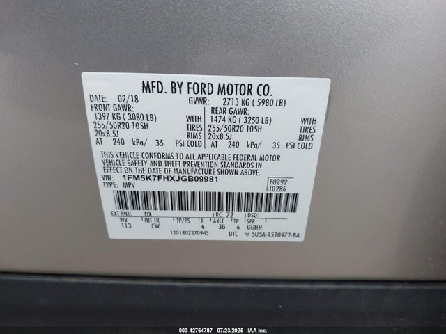Ford 2.3l gtdi 2018 1FM5K7FHXJGB09981 Image 9
