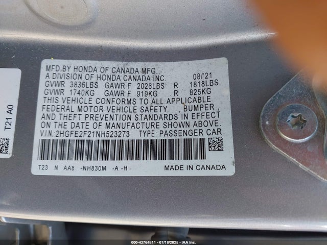 2HGFE2F21NH523273 Honda k20c2