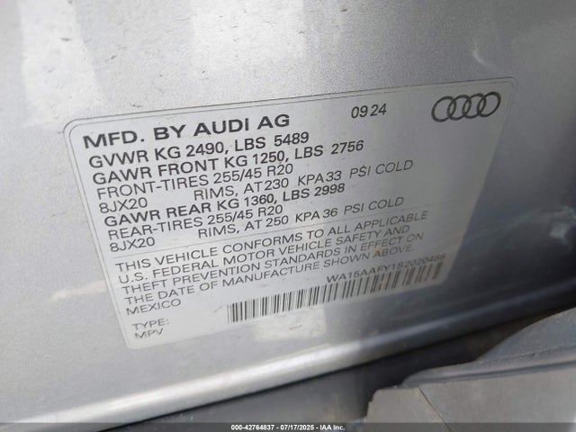 WA15AAFY1S2020488 Audi Q5 Sportback Premium Plus 45 Tfsi S Line Quattro S Tronic