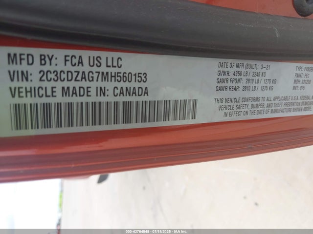 Dodge 2021 2021 2C3CDZAG7MH560153 Image 9