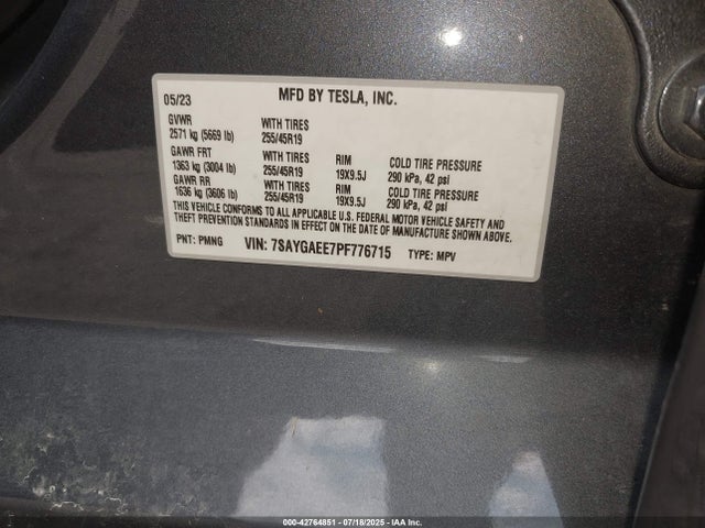 2023 TESLA MODEL Y 7SAYGAEE7PF776715 Photo 8