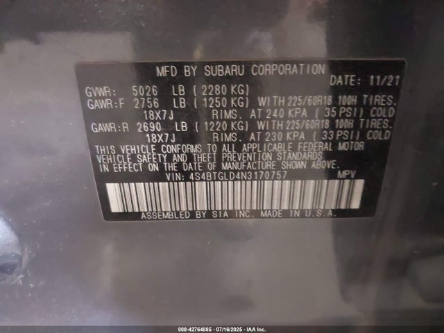 4S4BTGLD4N3170757 Subaru na, u4