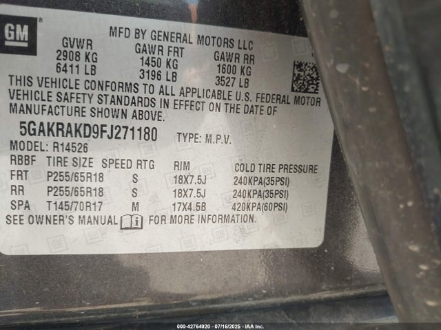 5GAKRAKD9FJ271180 Buick llt