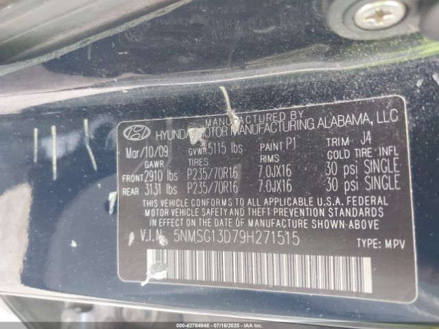 2009 HYUNDAI SANTA FE 5NMSG13D79H271515 Photo 8