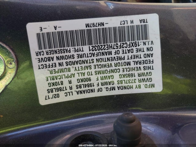 Honda k20c2 2017 19XFC2F57HE220321 Image 9